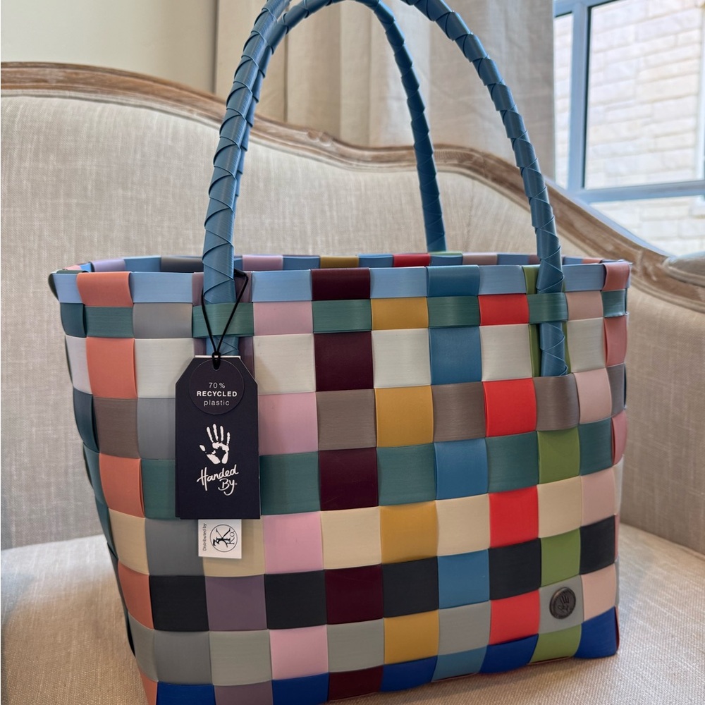 Colorful Woven Tote Bag Handmade with Recycled Materials